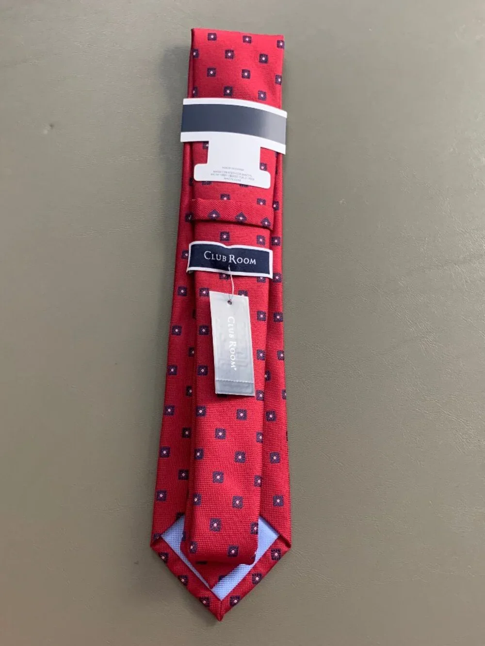 Club Room Men's 3'' 100% Polyester Neck Tie, Red Bowie Neat Squares, One Size